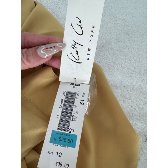 Vintage Kathy Che Beige Pleated Button-Up Blouse With Embroidered Collar Womens - Picture 10 of 10